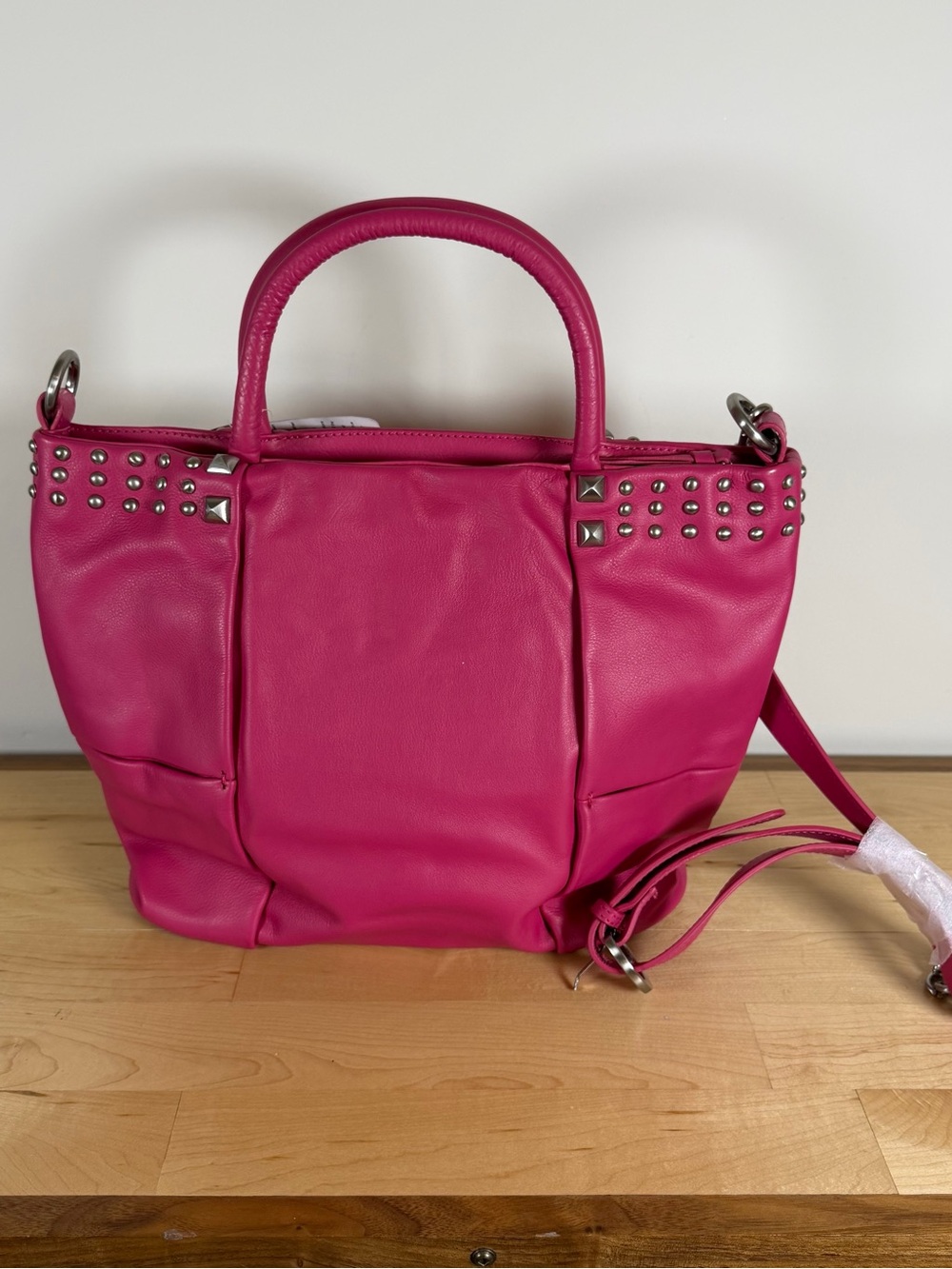 Michael Rome Fuchsia Studded Leather Tote